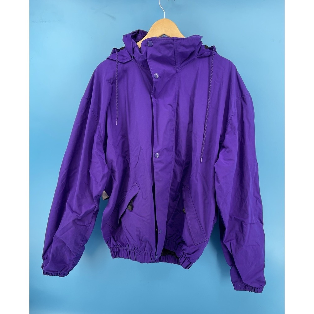 VTG Unique Sales Jacket Mens XL Purple Hooded Rain Windbreaker Made USA